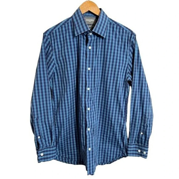 Bonobos Slim Fit Stretch Plaid Button Down Shirt 16 34 Blue Check Plaid - Picture 1 of 5